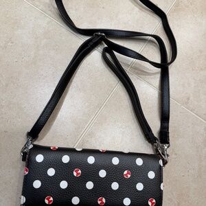 Disney Parks Minnie Mouse Wallet Crossbody Wristlet Polka Dots And Bows